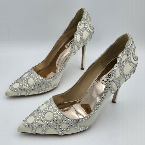 Badgley Mischka Rouge Pointy-Toe Pumps, Ivory, Women's 9 - Picture 4 of 16